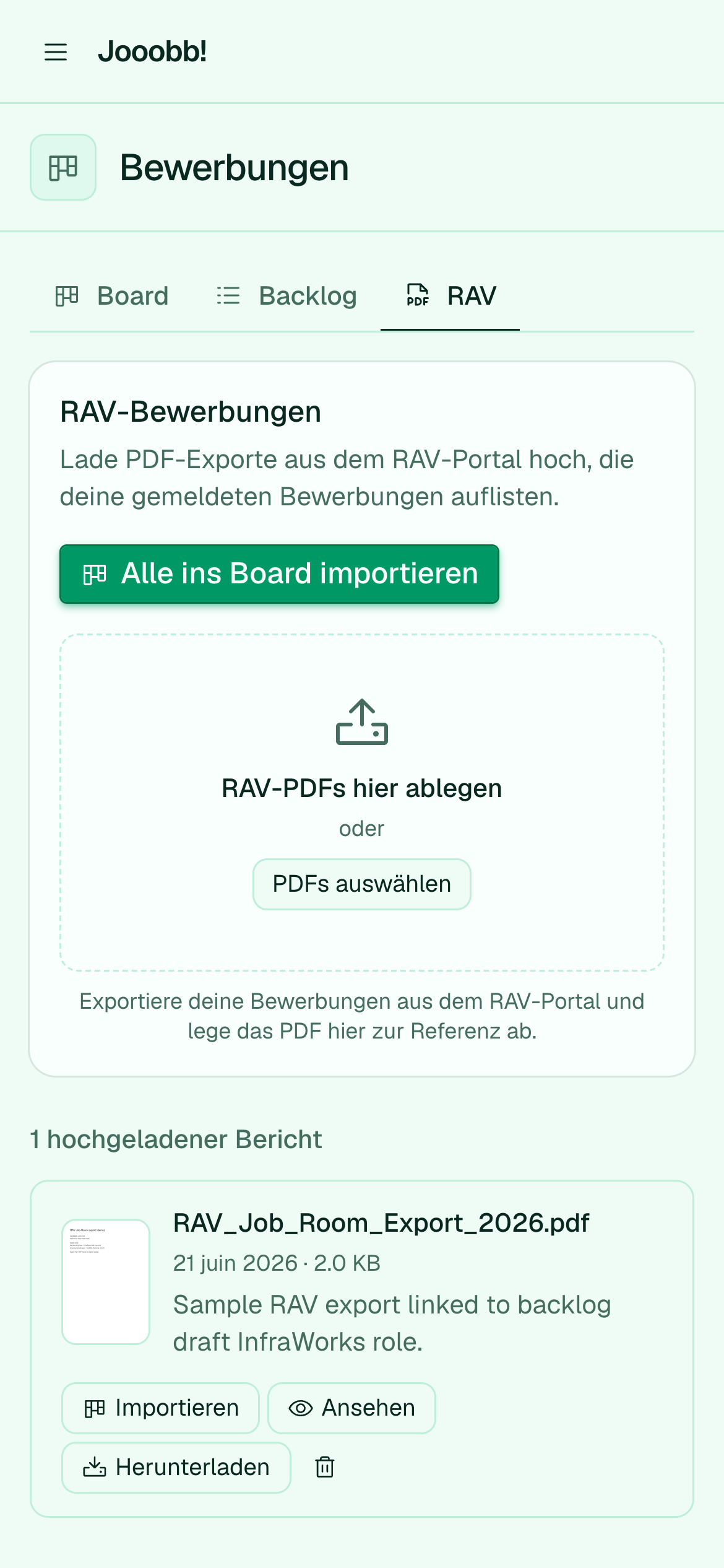 RAV-Bewerbungsexporte