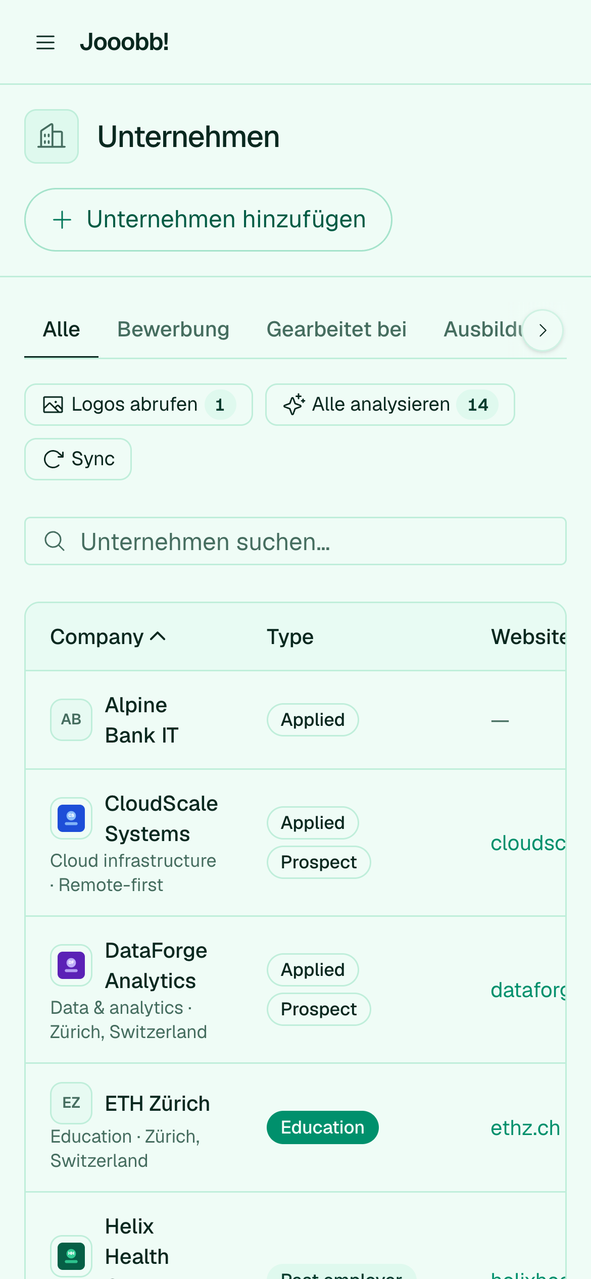 Alle Unternehmen in der CRM-Liste