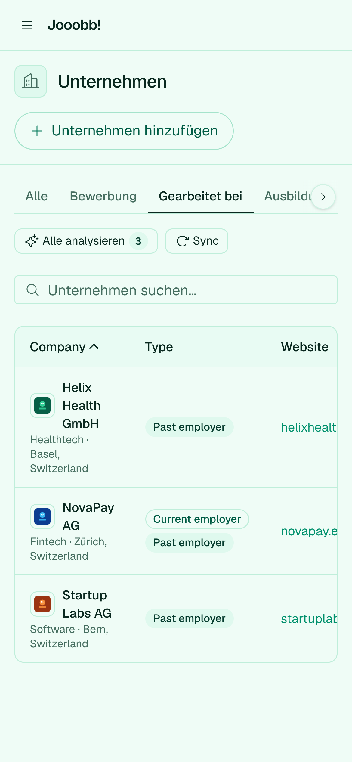 Unternehmen aus der Berufserfahrung