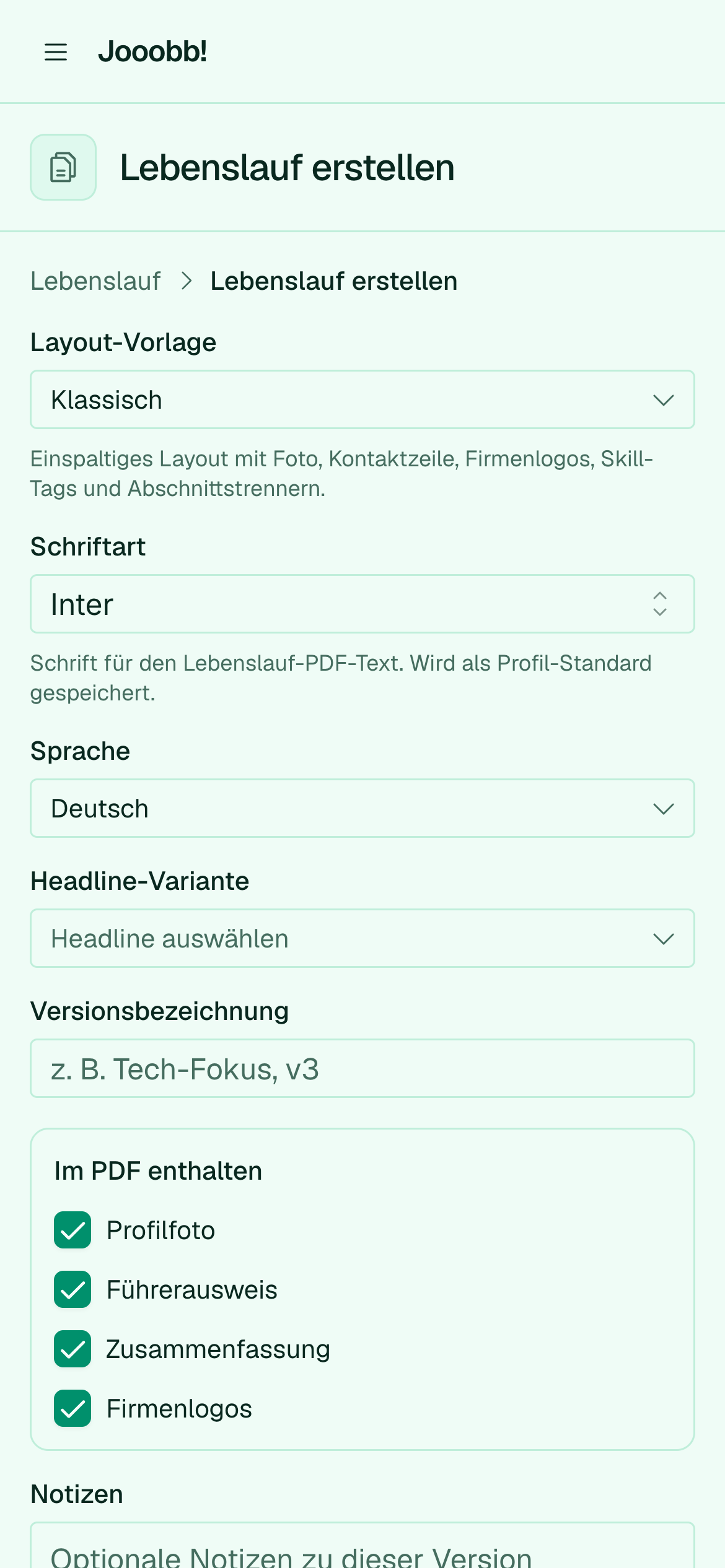 CV-Generierungs-Assistent