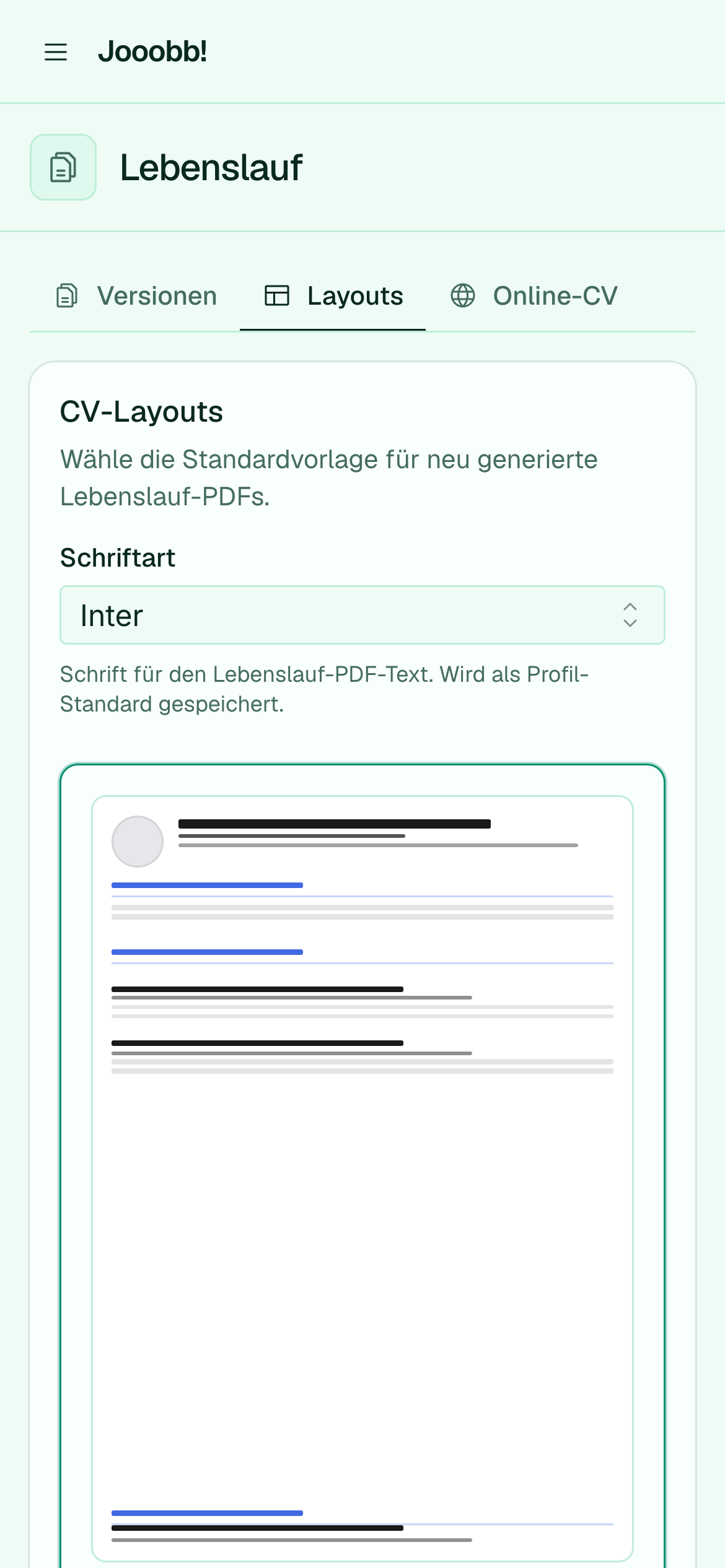 Verfügbare CV-Layout-Vorlagen