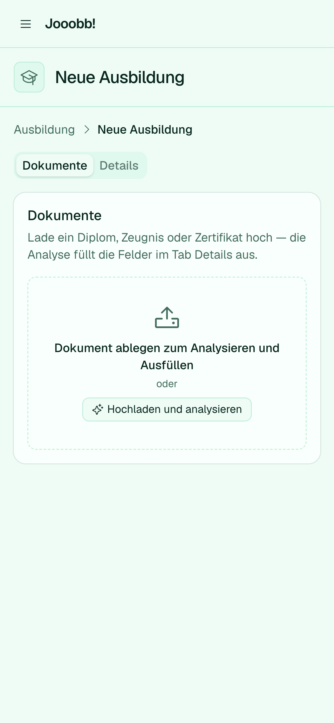 Neuen Bildungseintrag anlegen