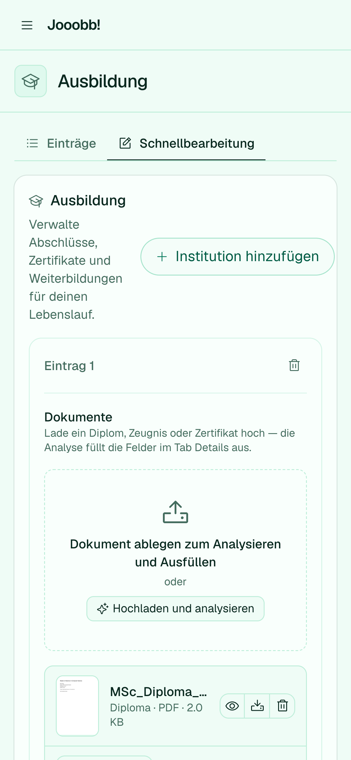Bildungs-Overview-Zusammenfassung für CVs