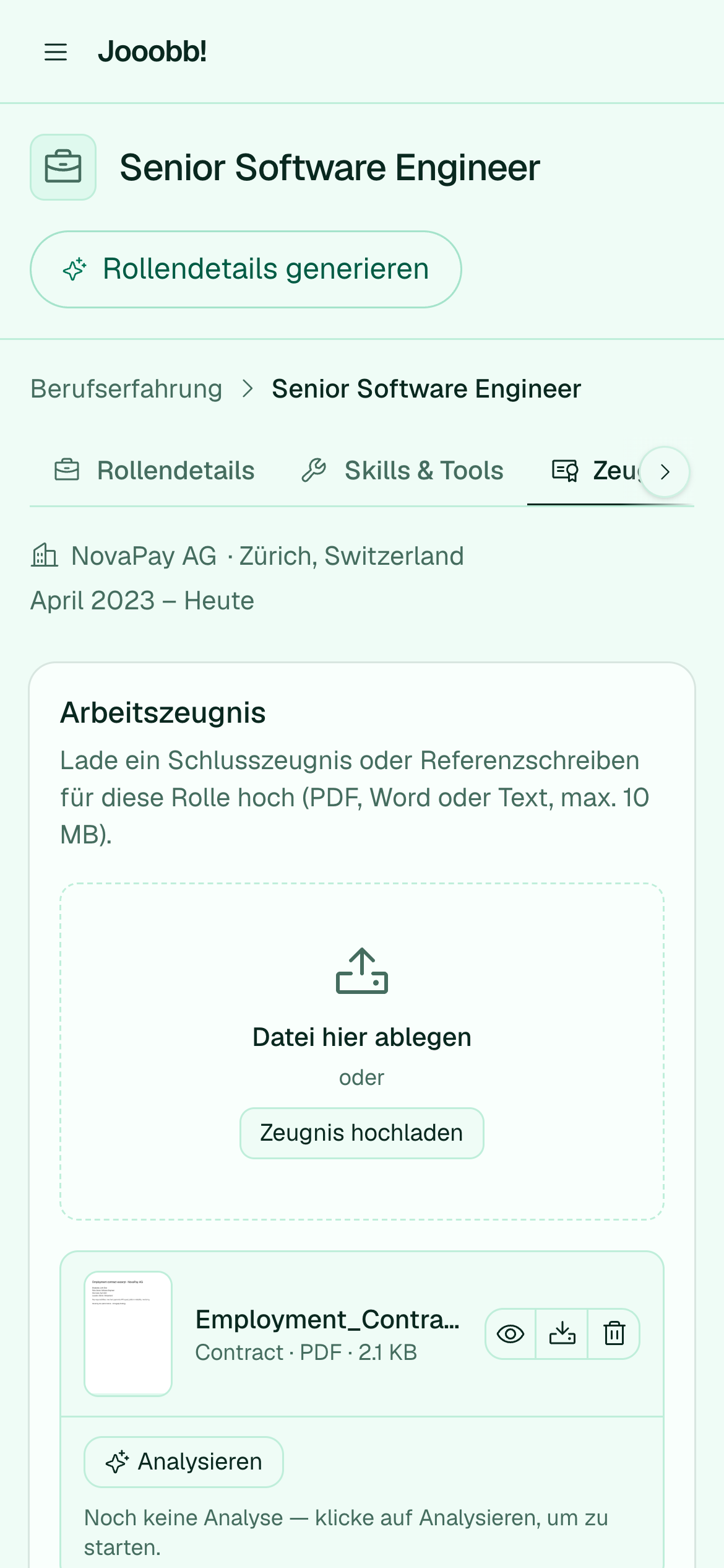 Zertifikats- und Referenzdokumente bei einer Erfahrung