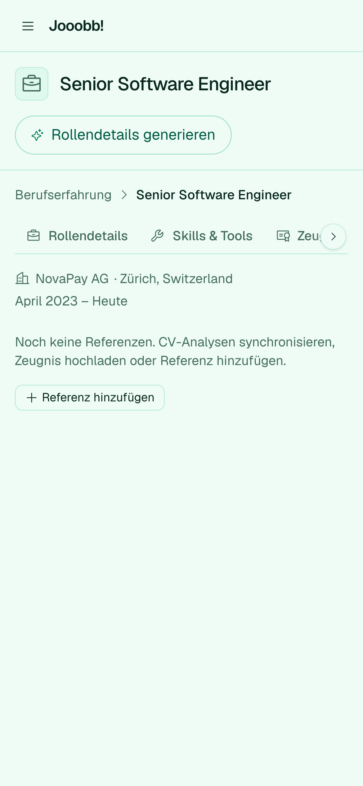 Kontext-Elemente an einer Berufserfahrung