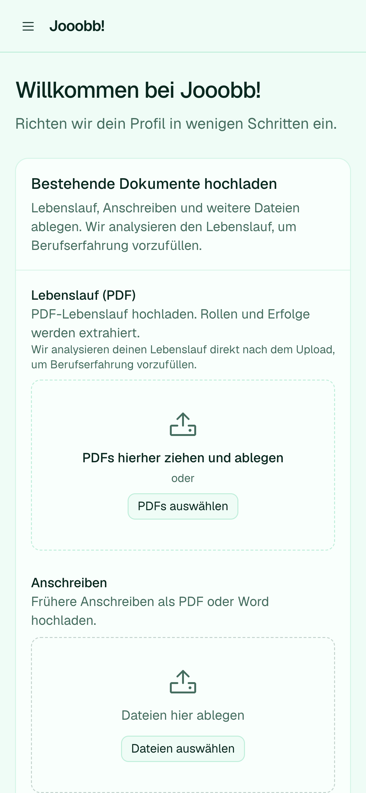 Onboarding-Schritt Dokumente-Upload