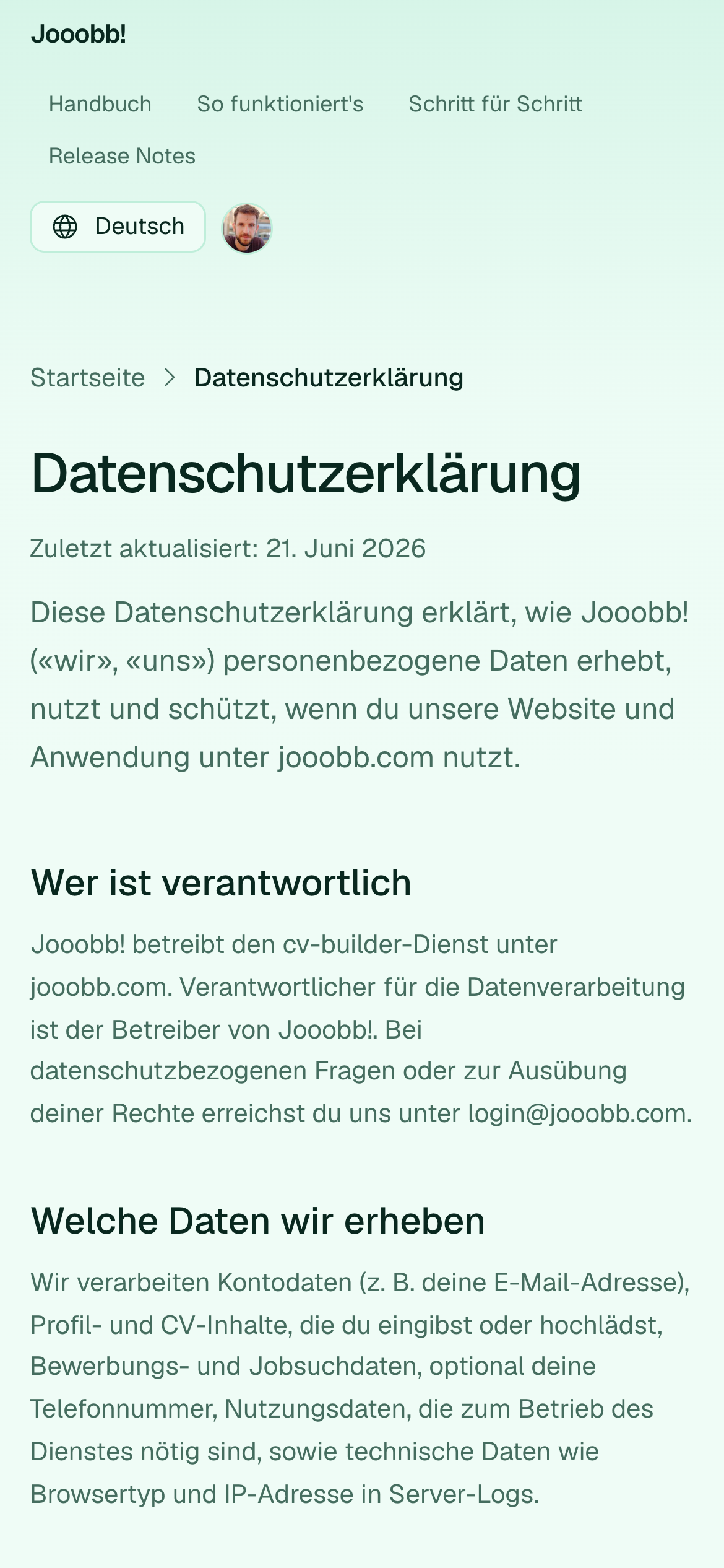 Öffentliche Datenschutzerklärungsseite