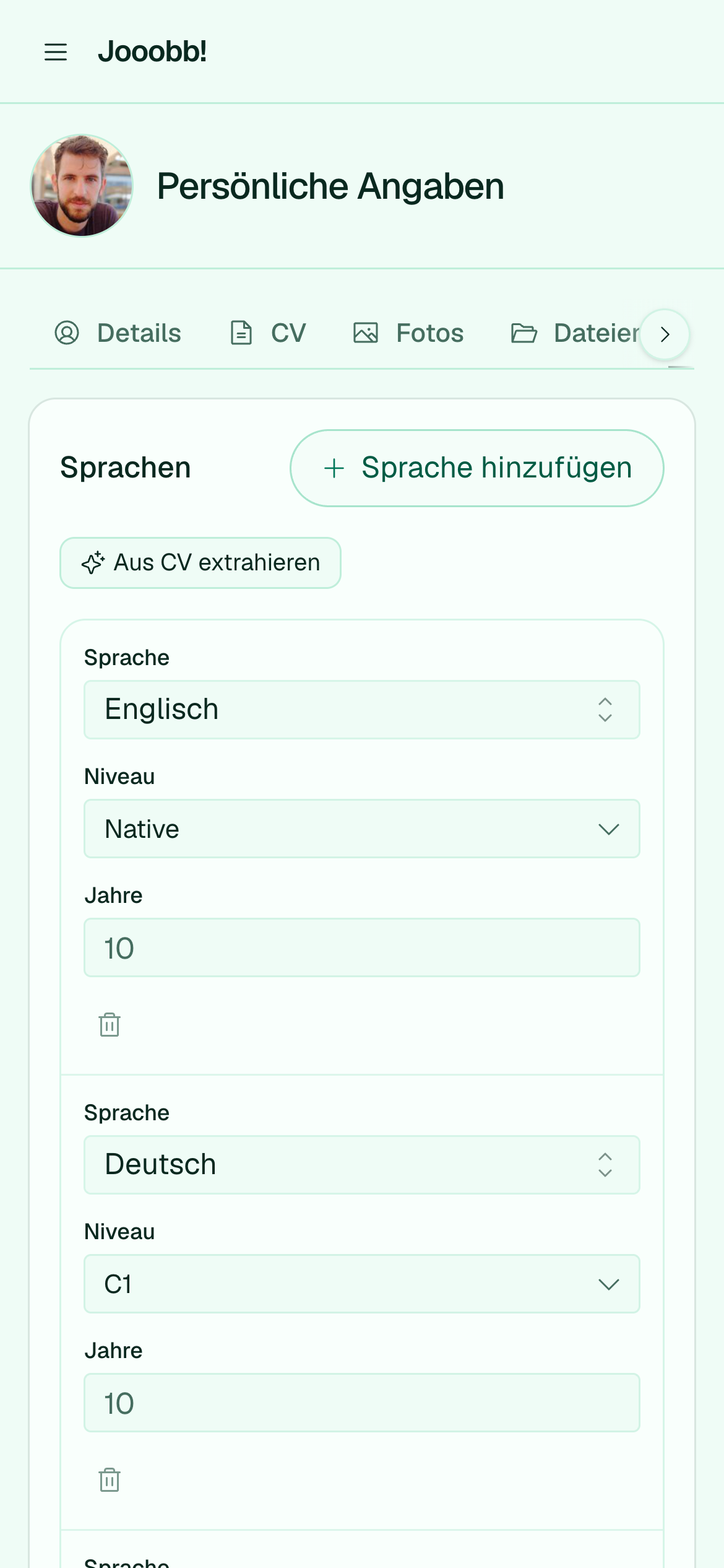 Gesprochene Sprachen mit Niveaustufen