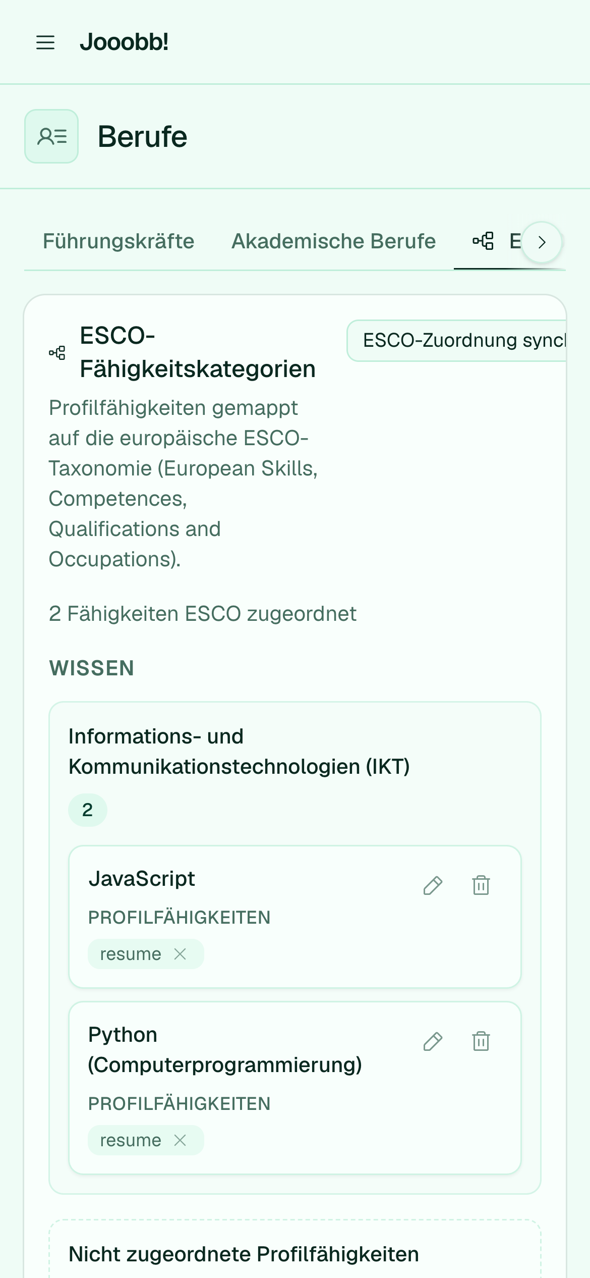ESCO-Berufssuche und -Zuordnung