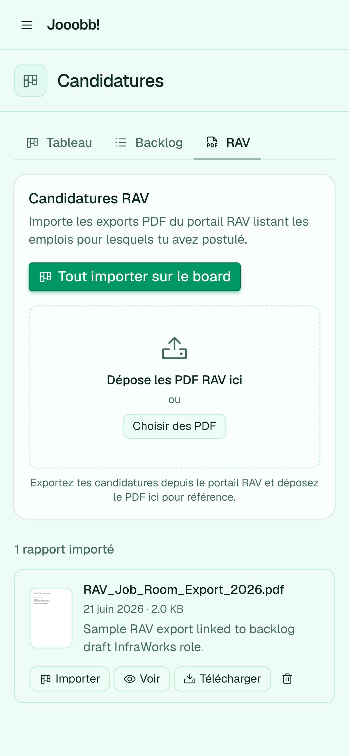 Exports de candidatures RAV