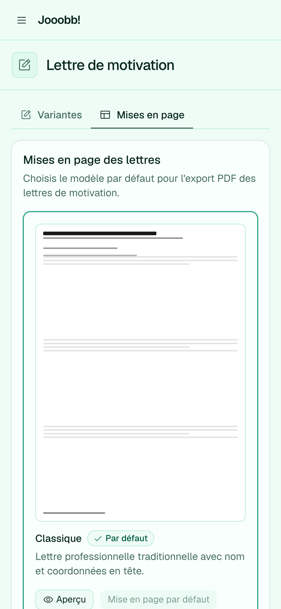Modèles de layout de lettres de motivation