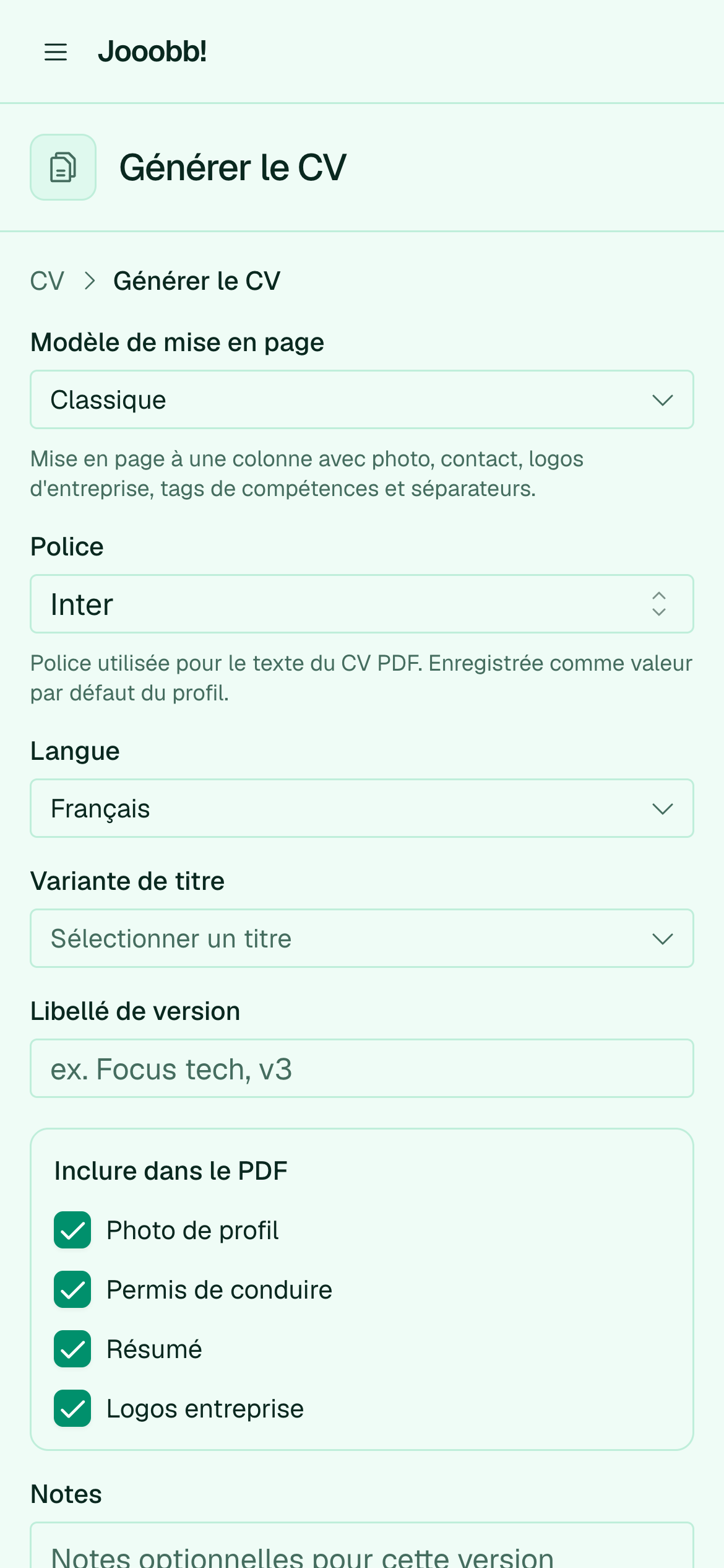 Assistant de génération de CV