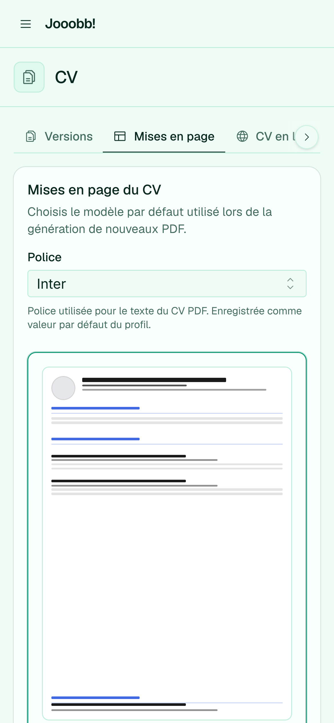 Modèles de layout CV disponibles