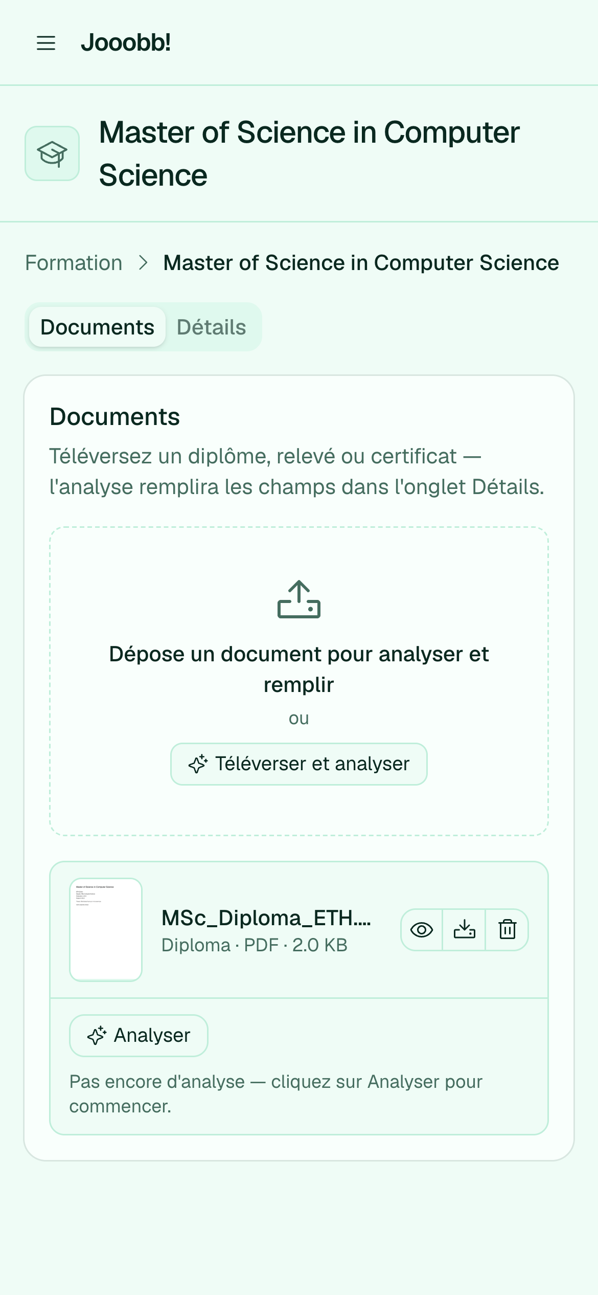 Éditeur d'entrée de formation avec détails et documents
