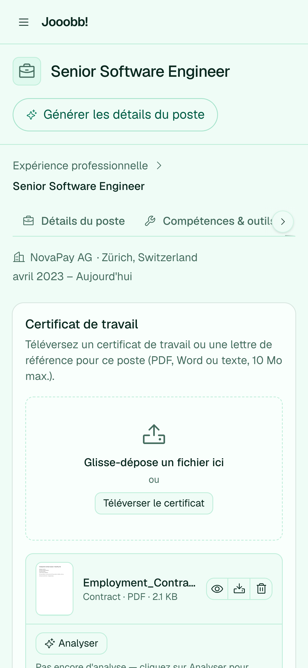 Documents de certificat et de référence sur une expérience
