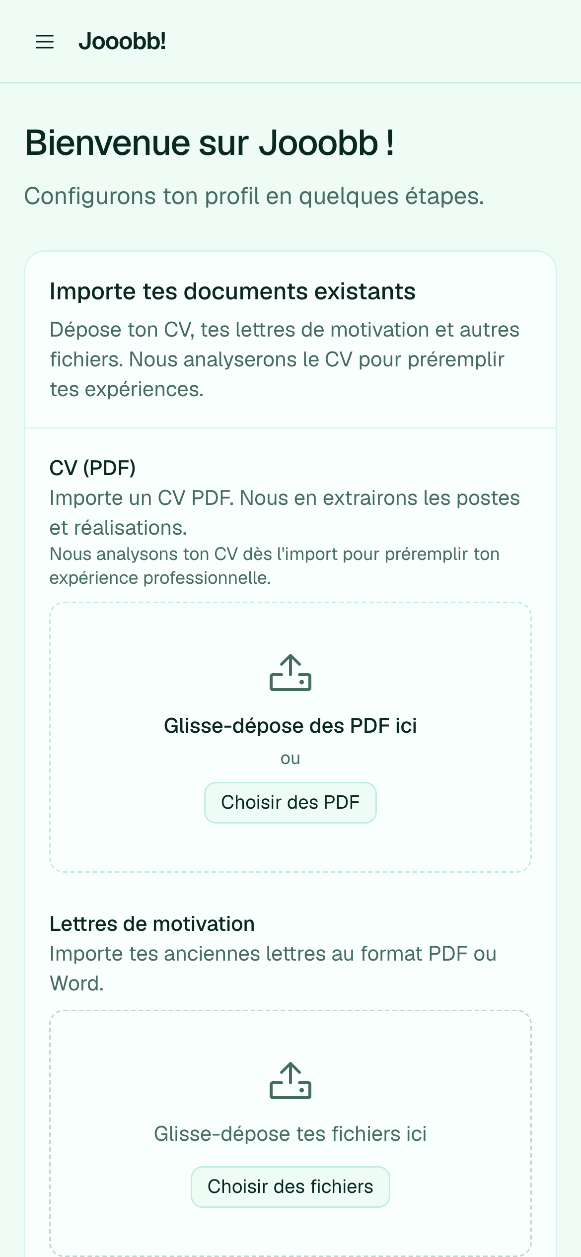 Étape onboarding upload de documents