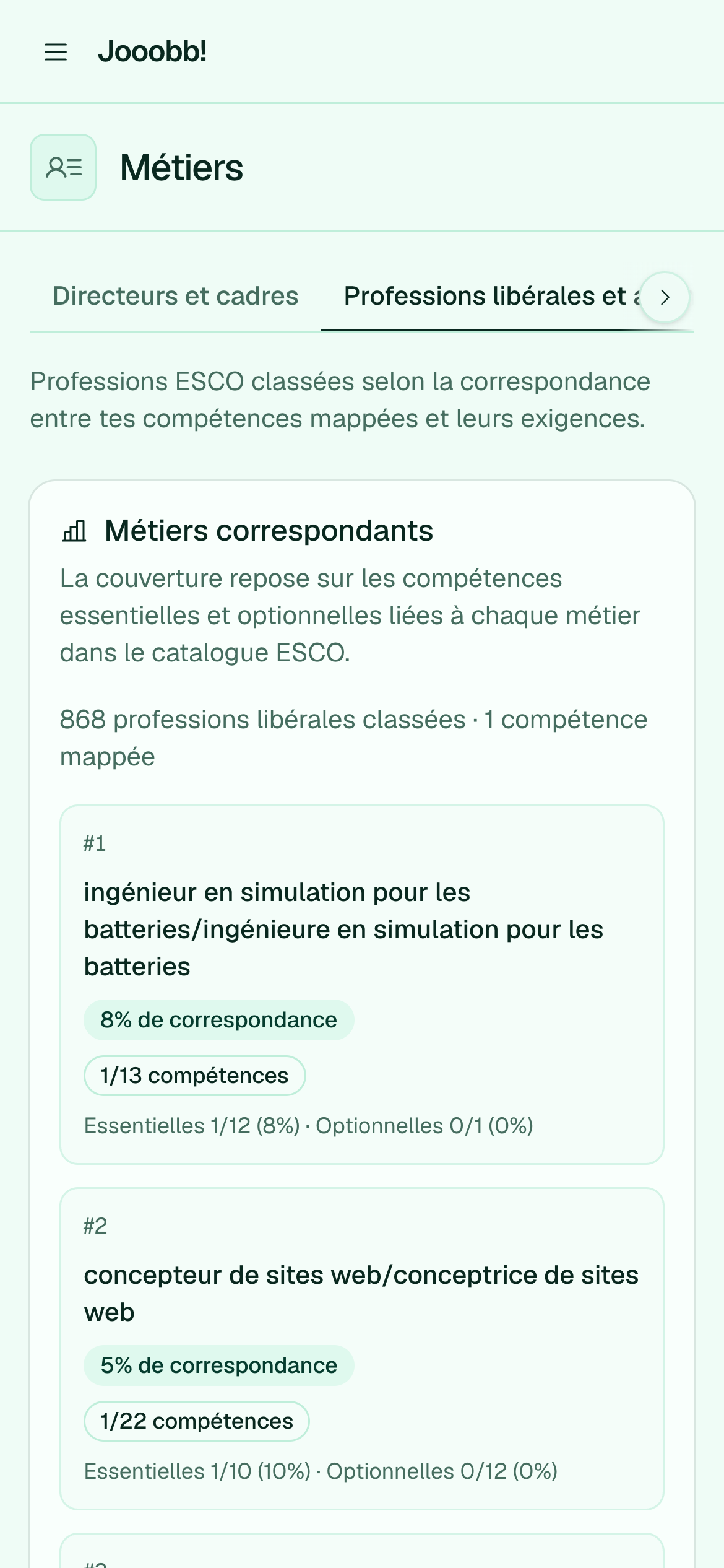 Rôles professionnels déduits de l'expérience