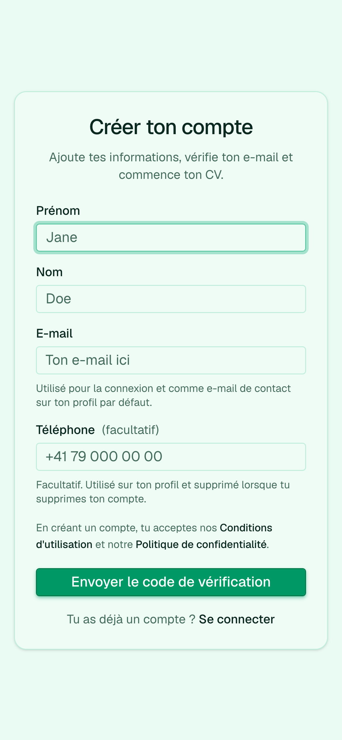 Page d'inscription avec vérification e-mail