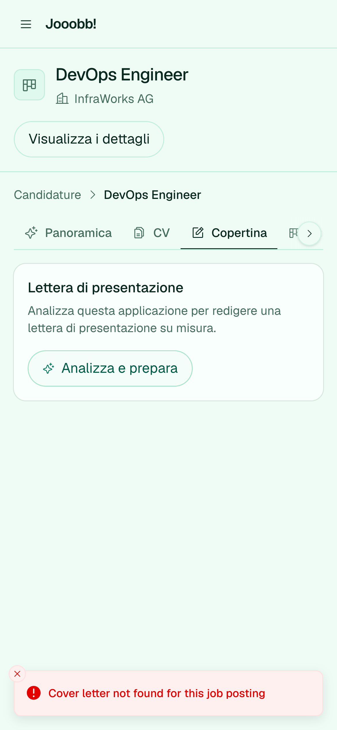 Generazione lettera di presentazione su una candidatura