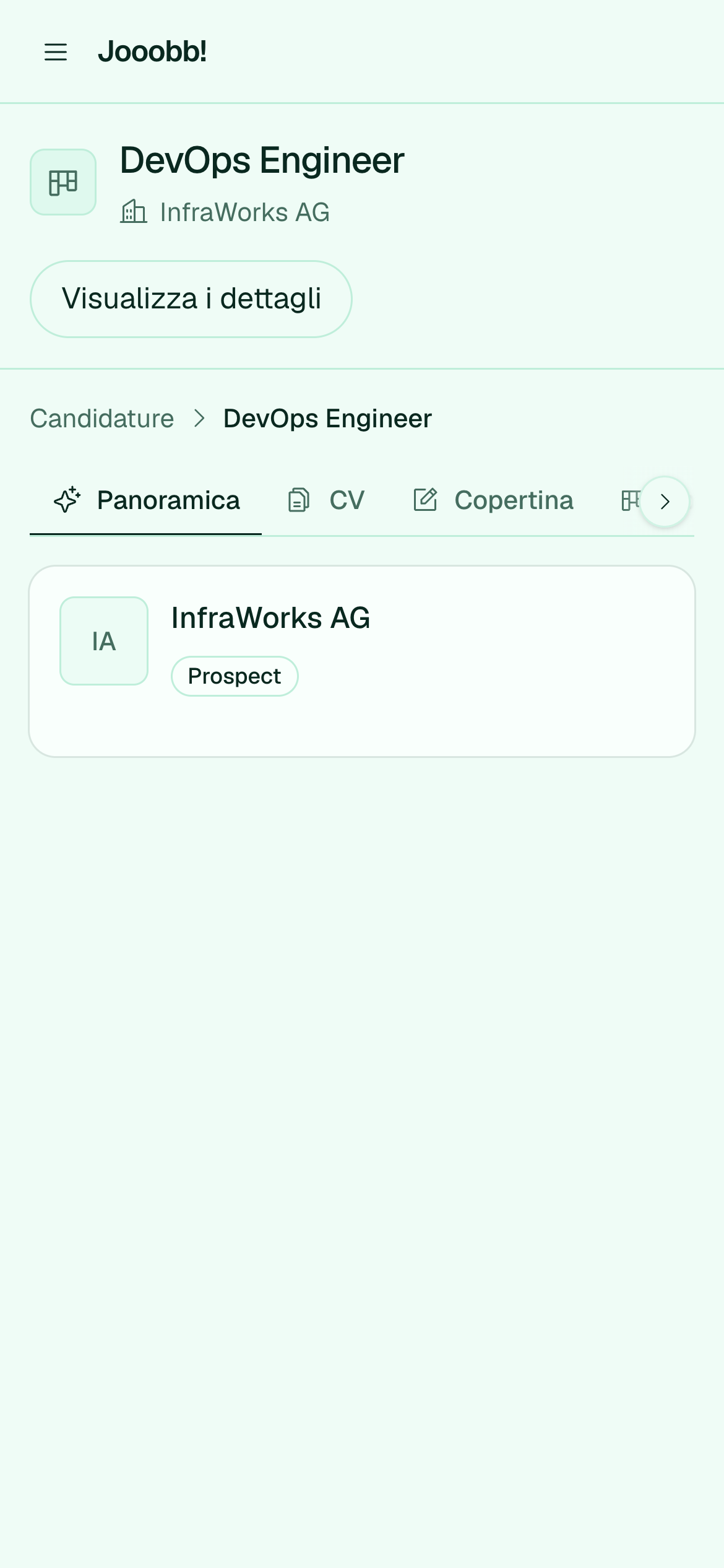 Panoramica candidatura con stato e contatti
