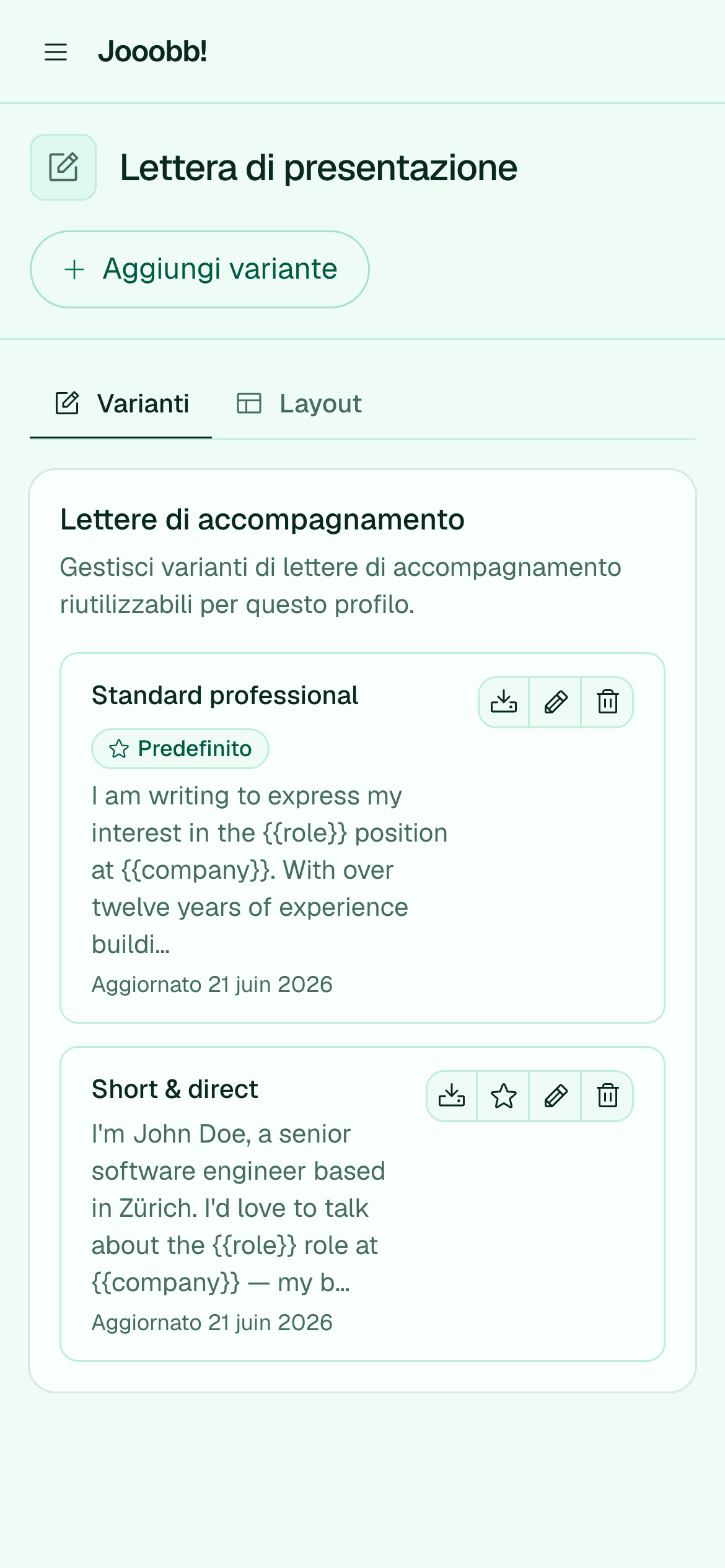 Varianti lettere di presentazione riutilizzabili