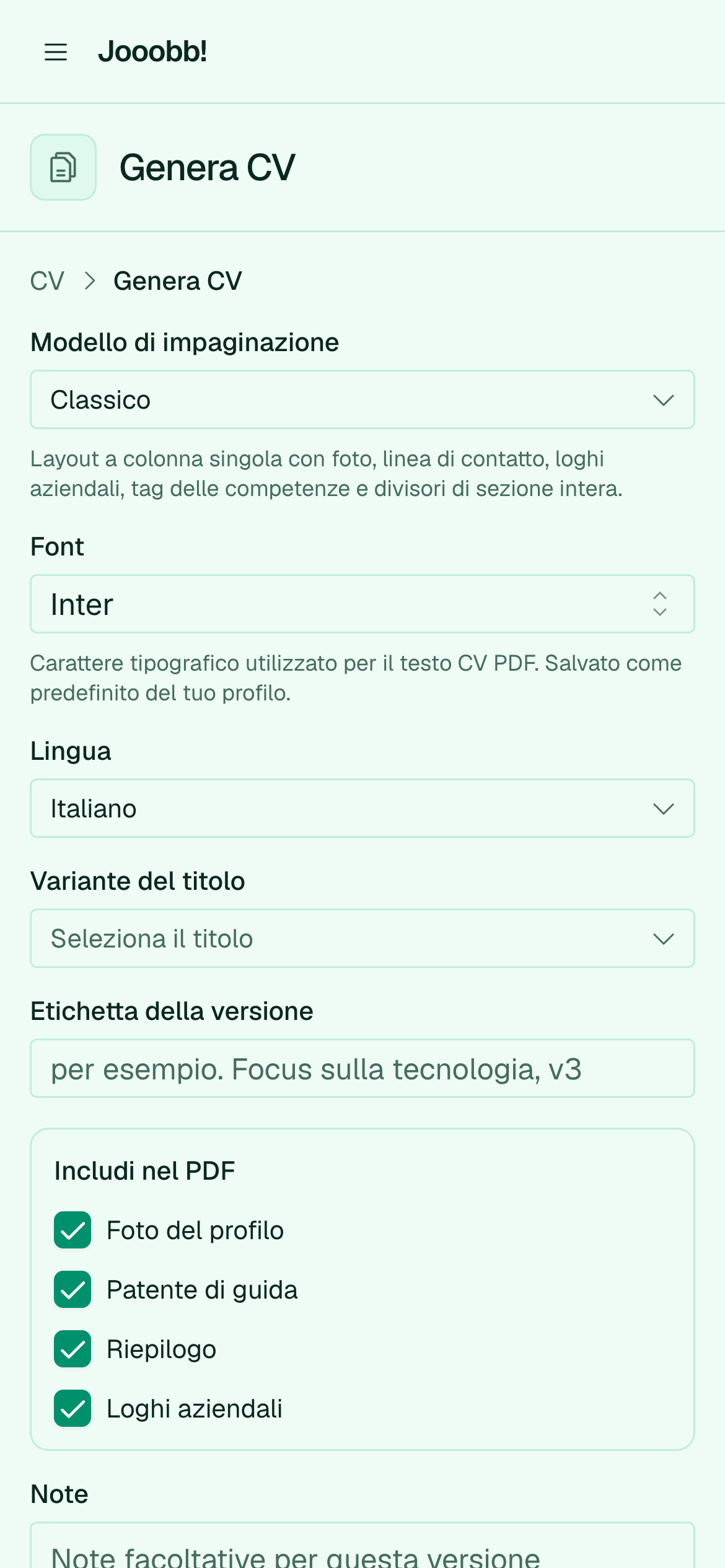 Procedura guidata generazione CV