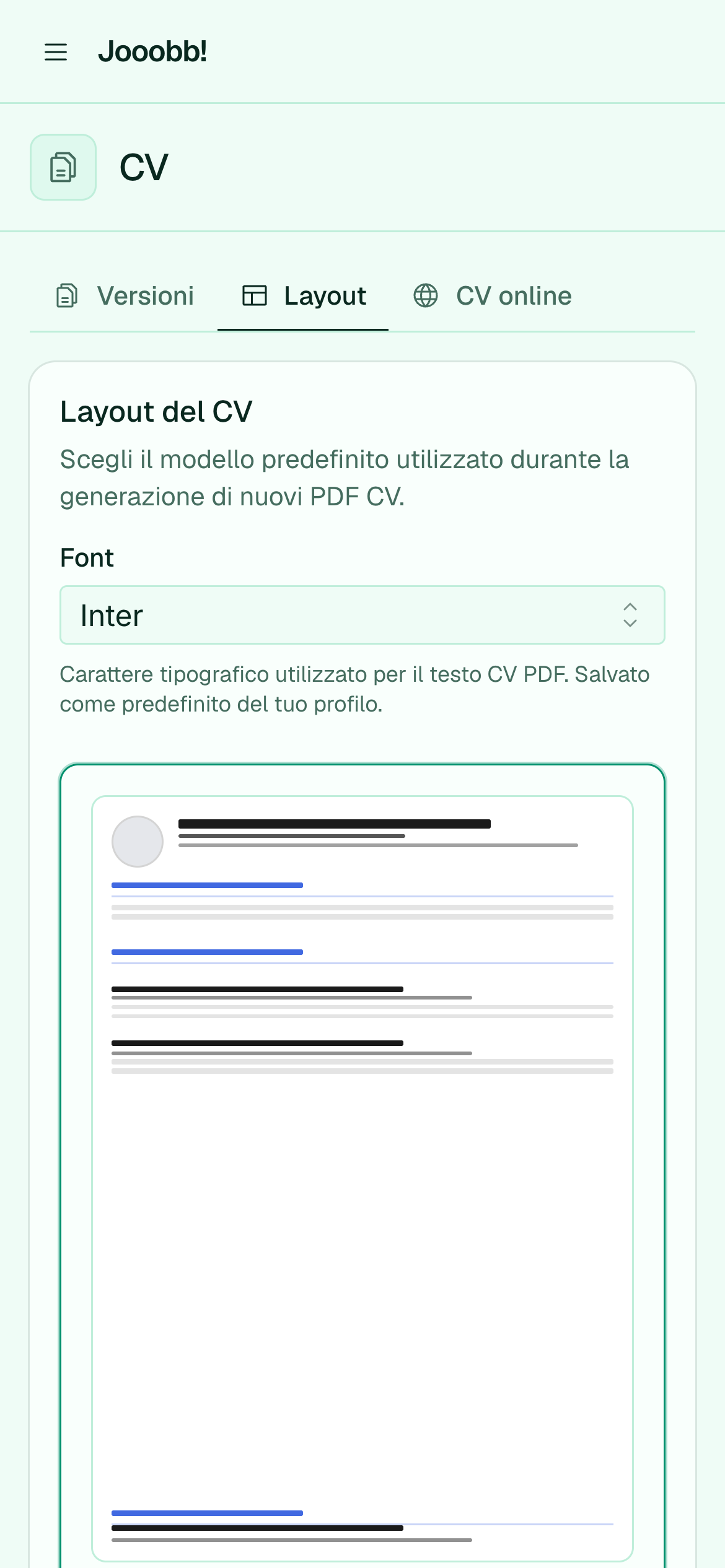 Modelli layout CV disponibili