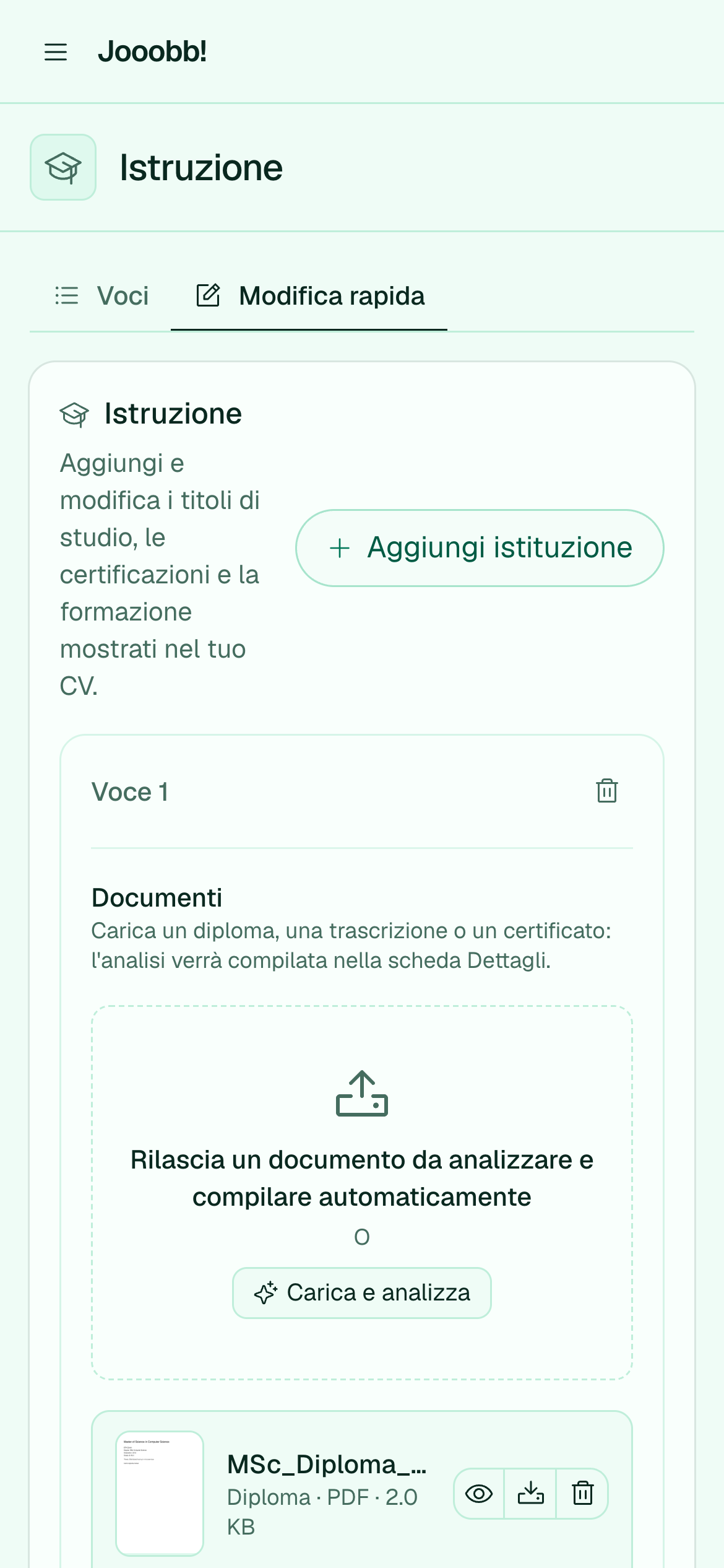 Sintesi formazione per i CV