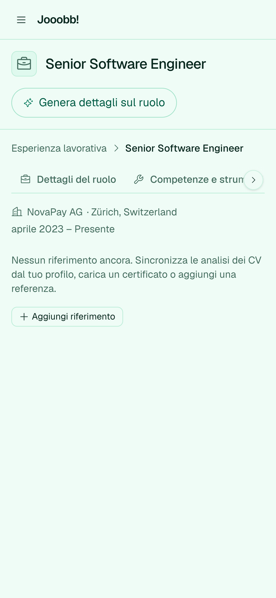 Elementi di contesto allegati a un'esperienza lavorativa