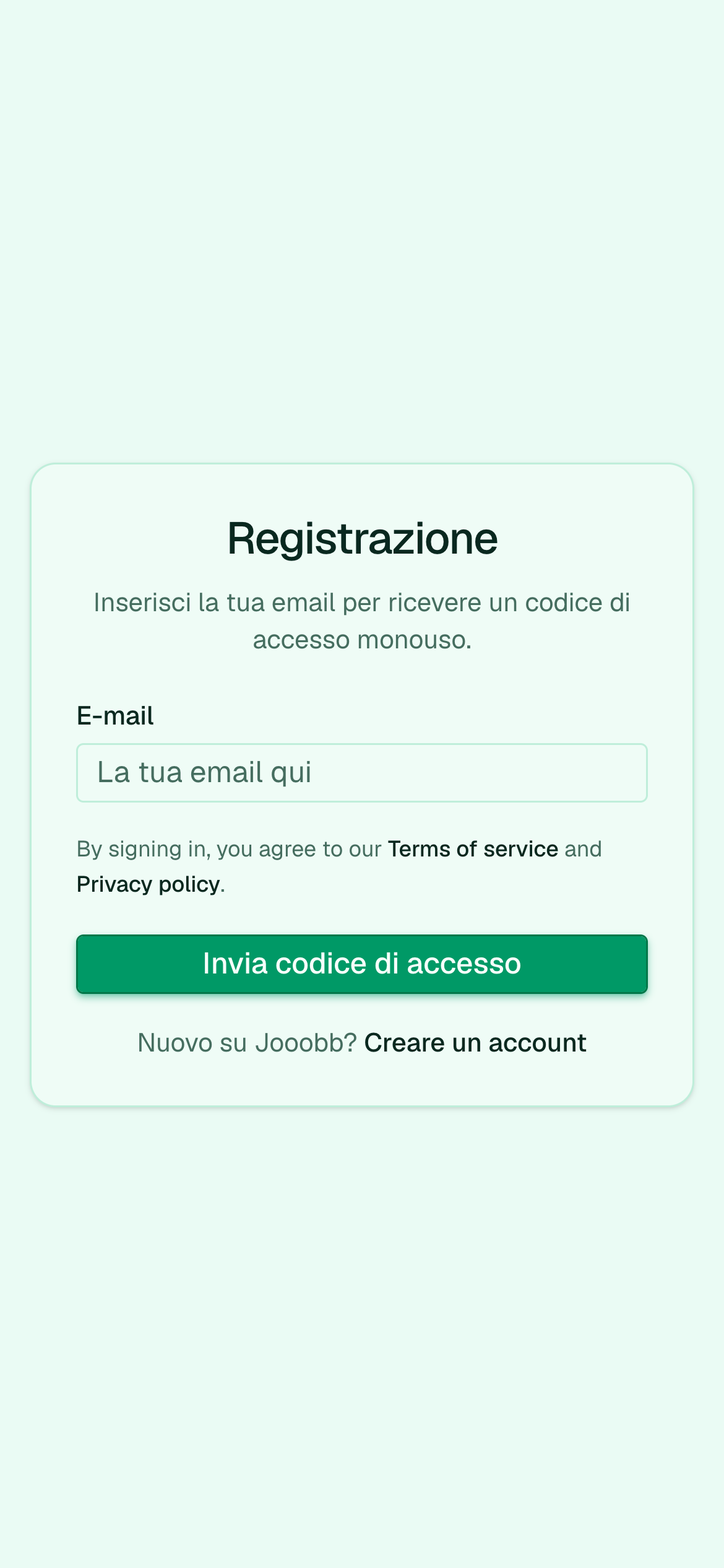 Pagina login con flusso OTP email