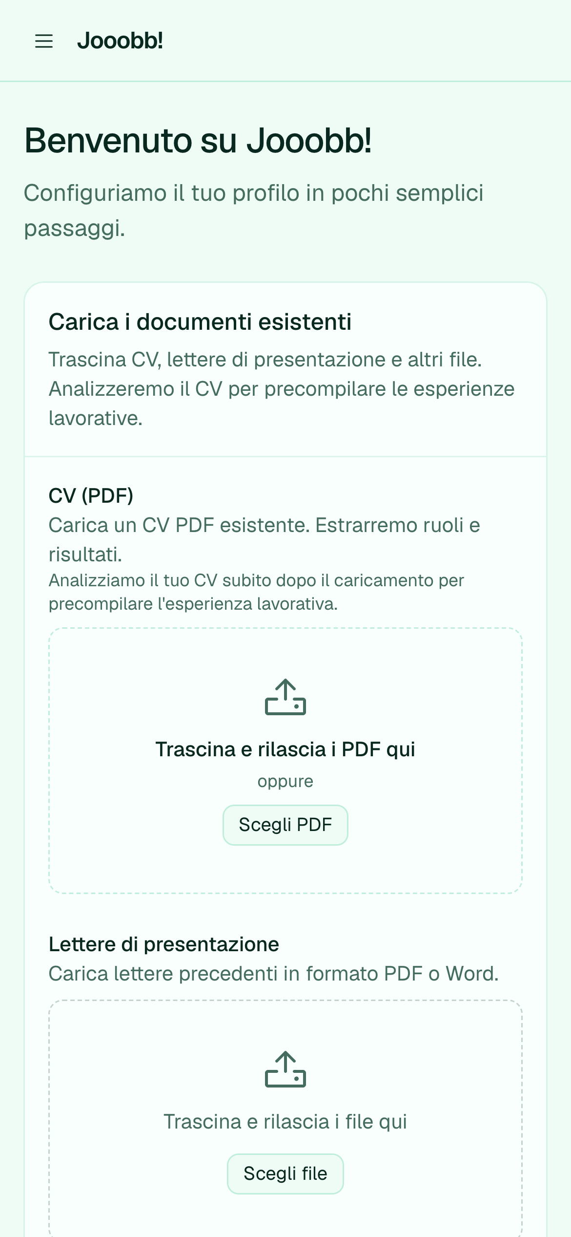 Passo onboarding upload documenti