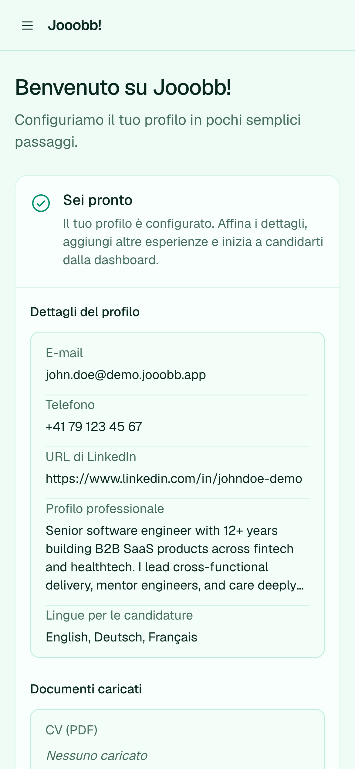 Passo onboarding sintesi e completamento