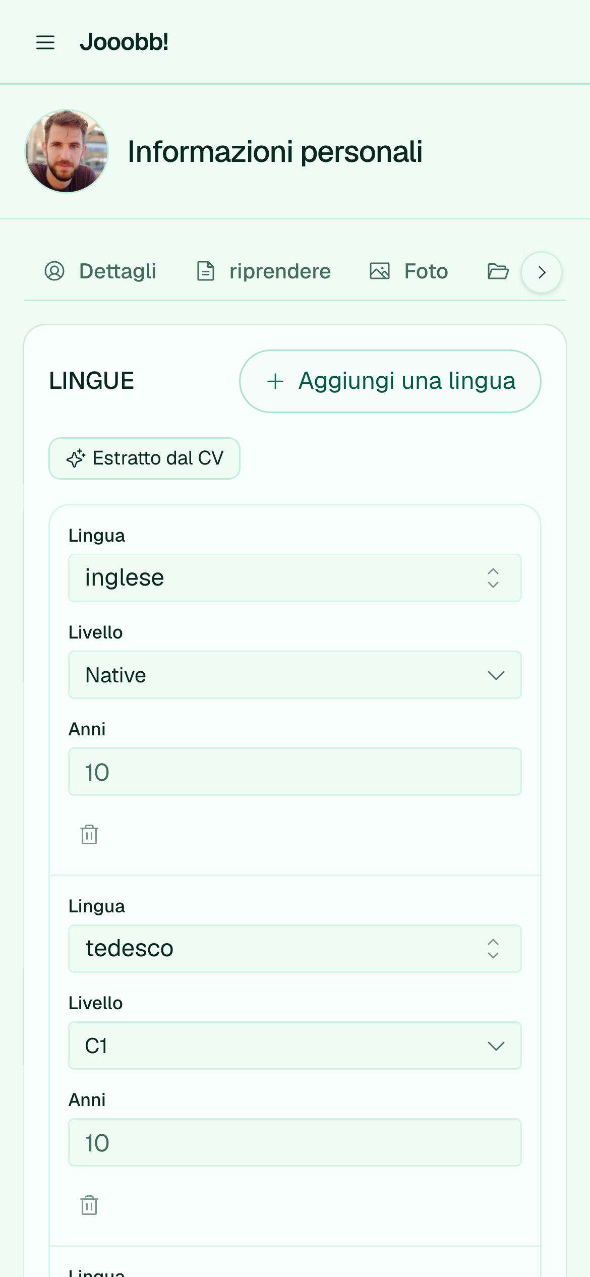 Lingue parlate con livelli di padronanza