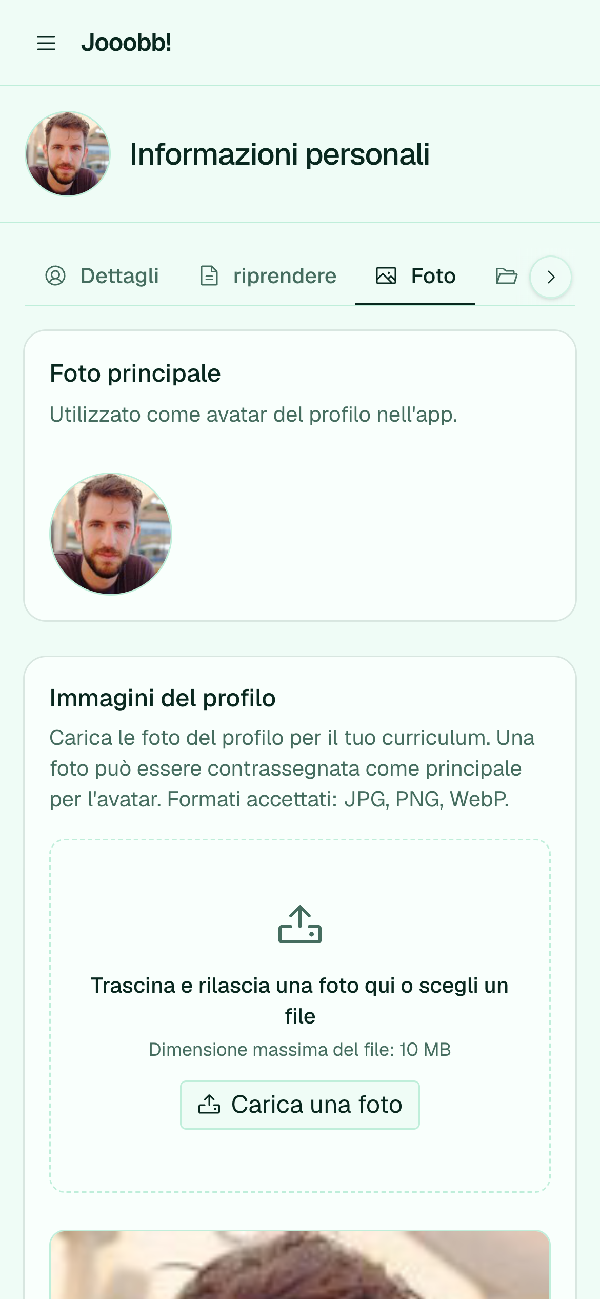 Gestione foto profilo con generazione varianti headshot