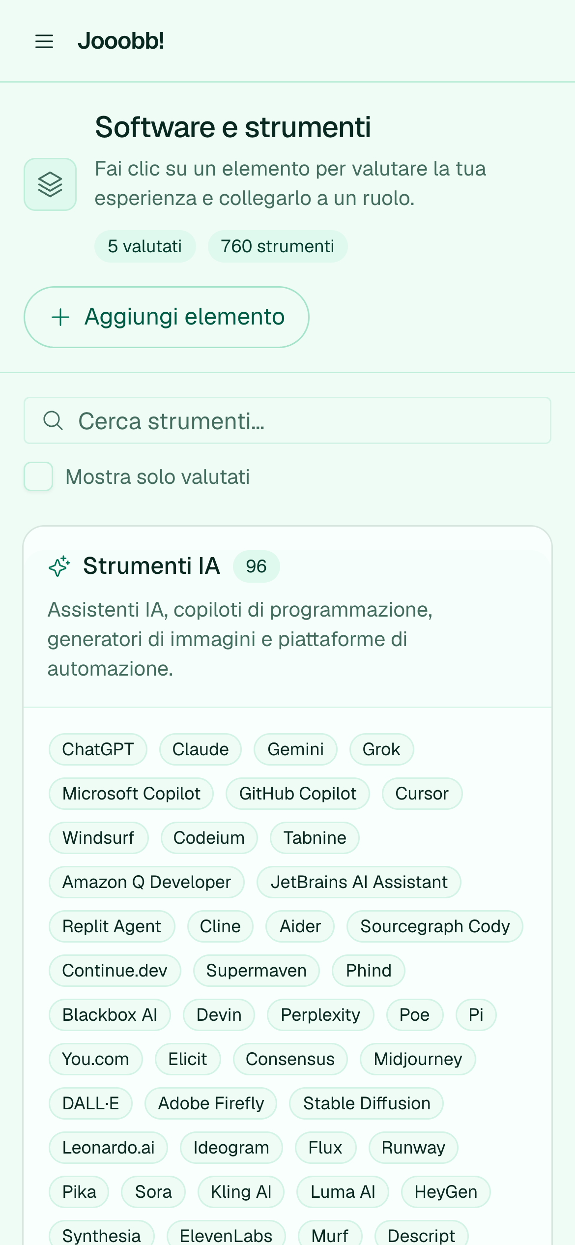 Catalogo software e strumenti con valutazioni di competenza