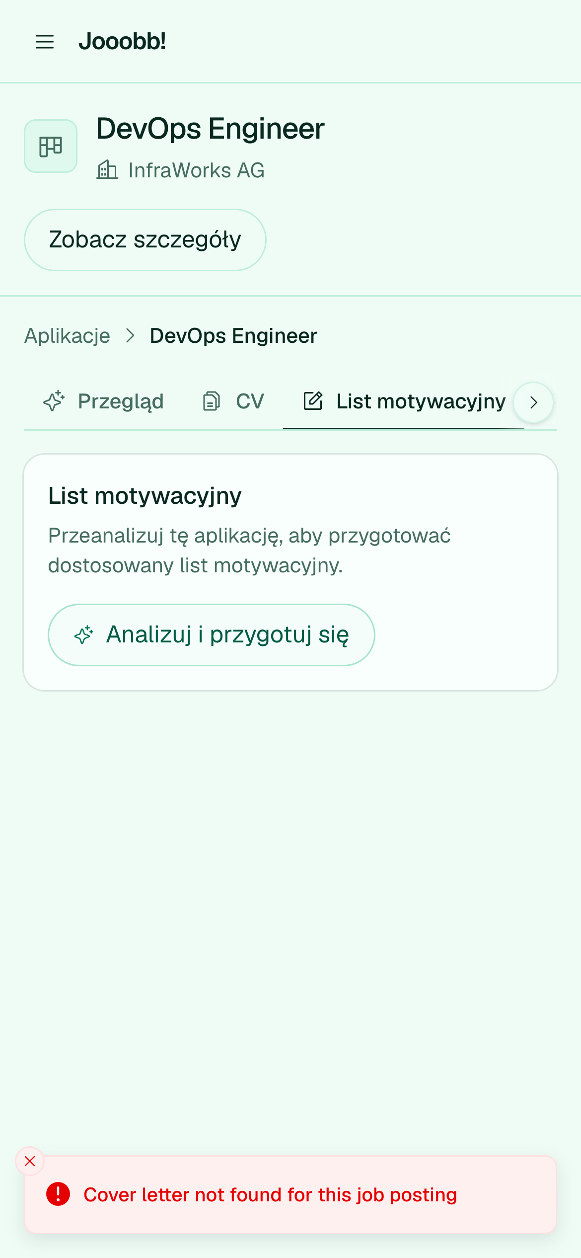 Generowanie listu motywacyjnego w aplikacji