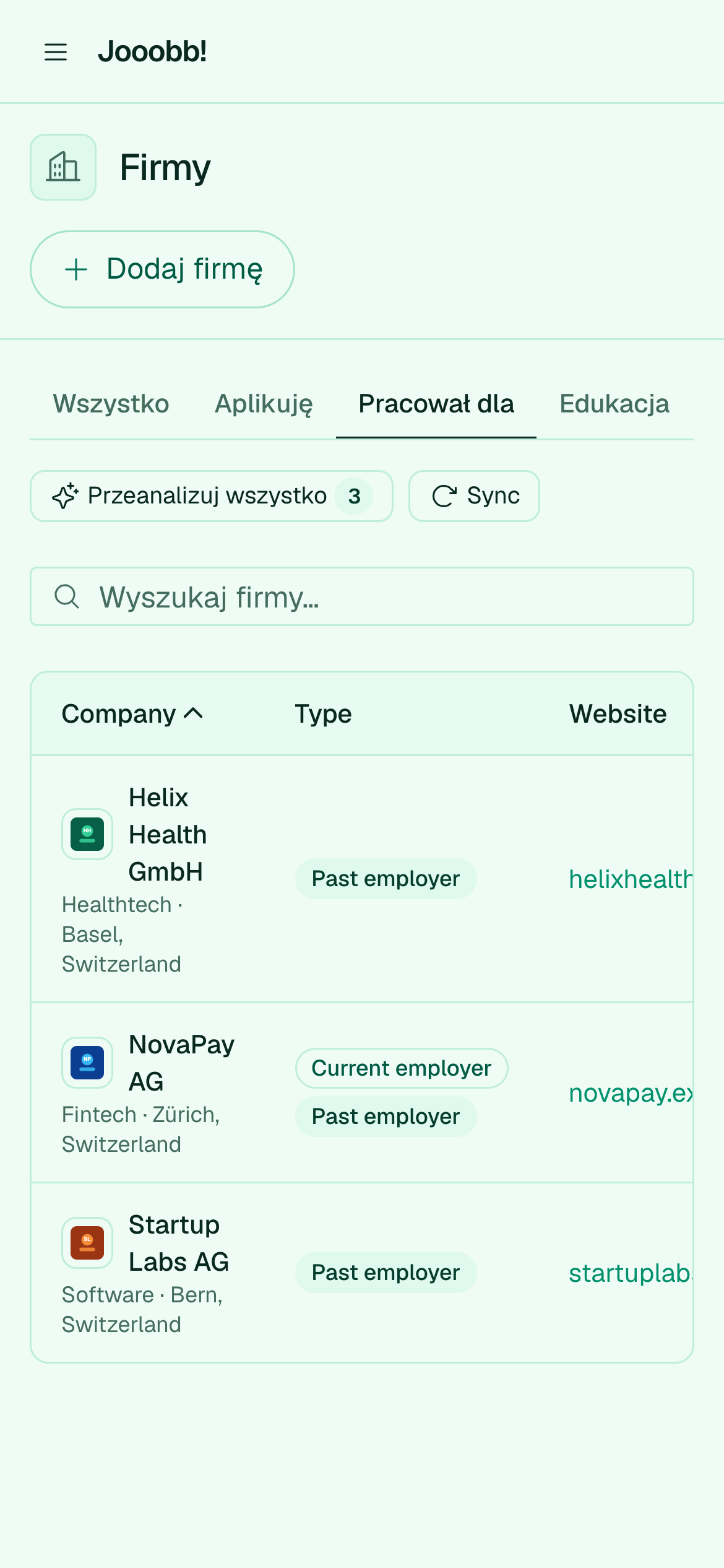 Firmy powiązane z doświadczeniem zawodowym