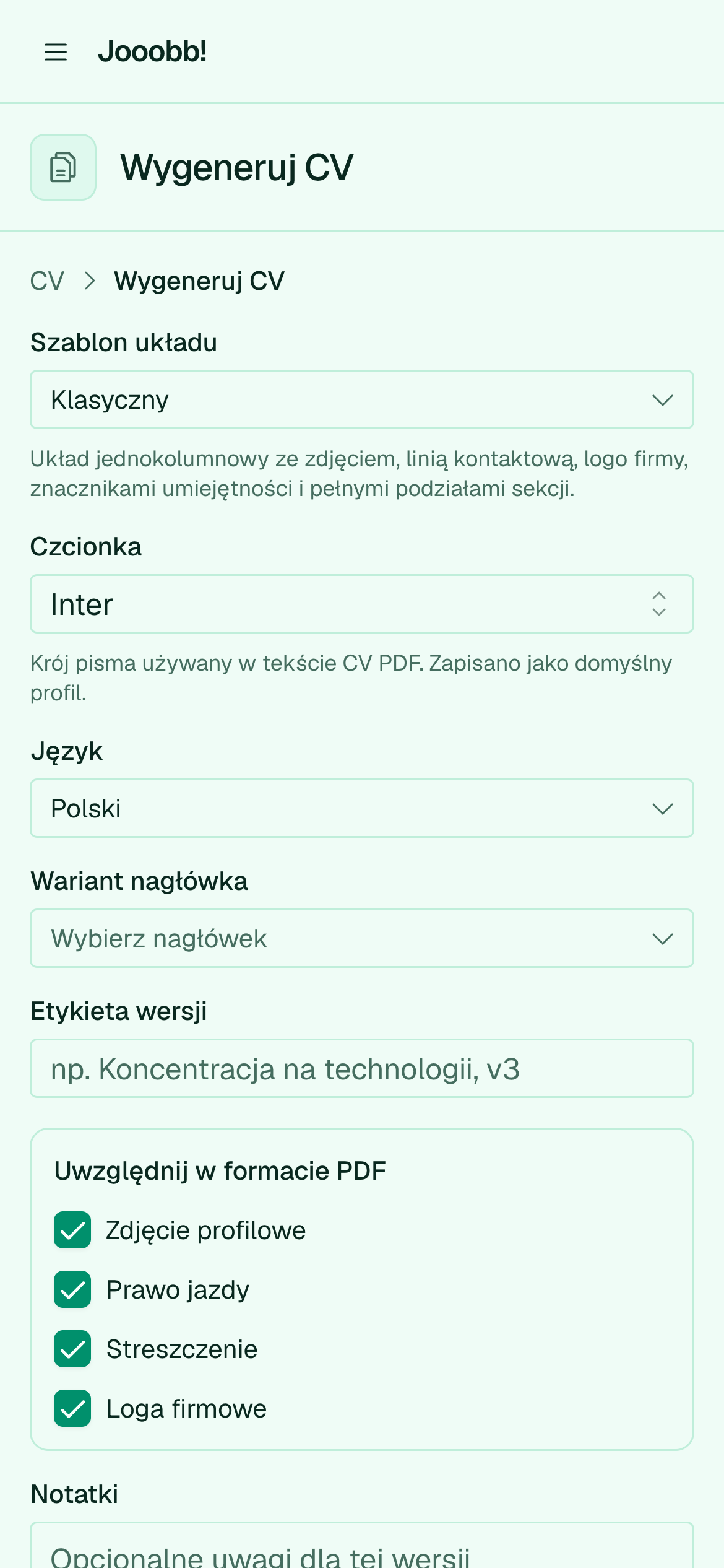 Kreator generowania CV