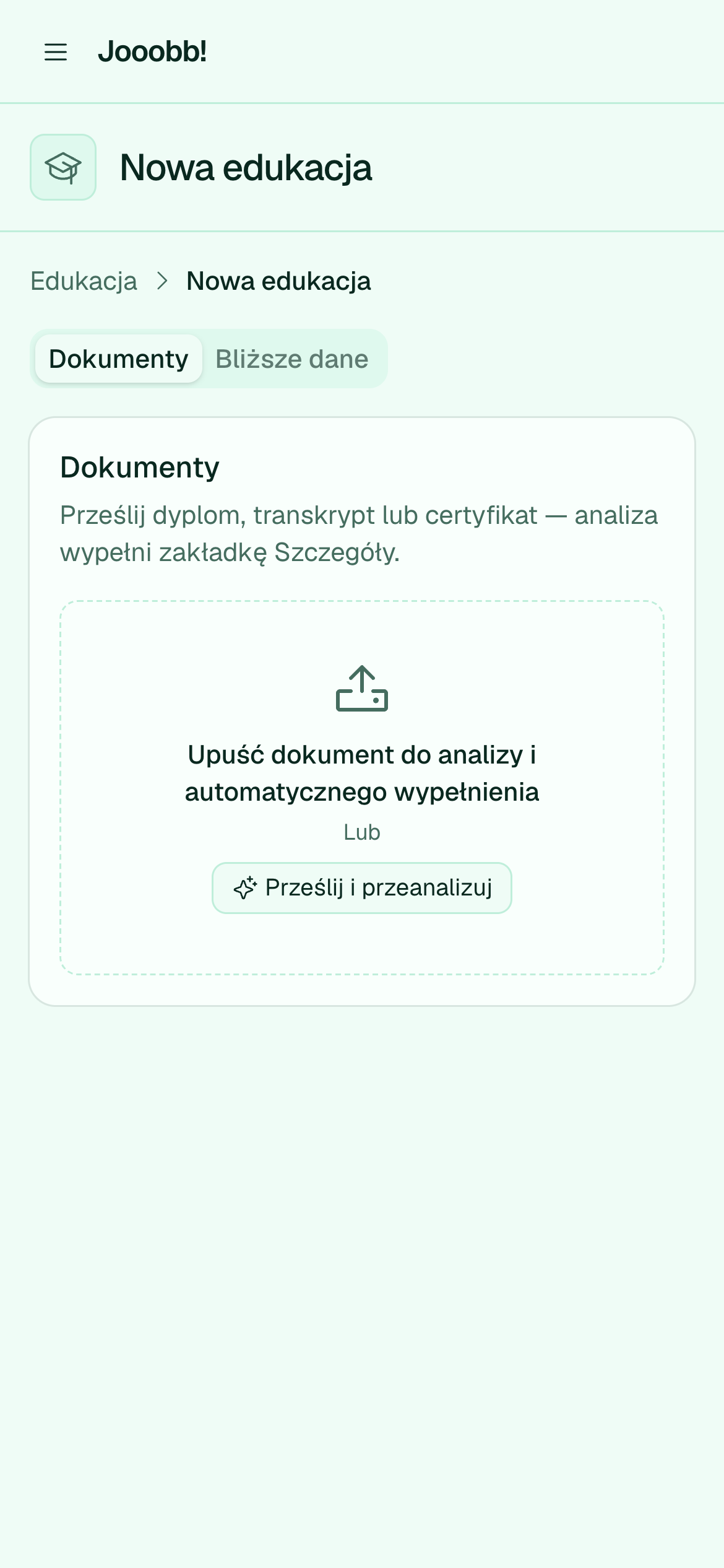 Tworzenie nowego wpisu edukacji