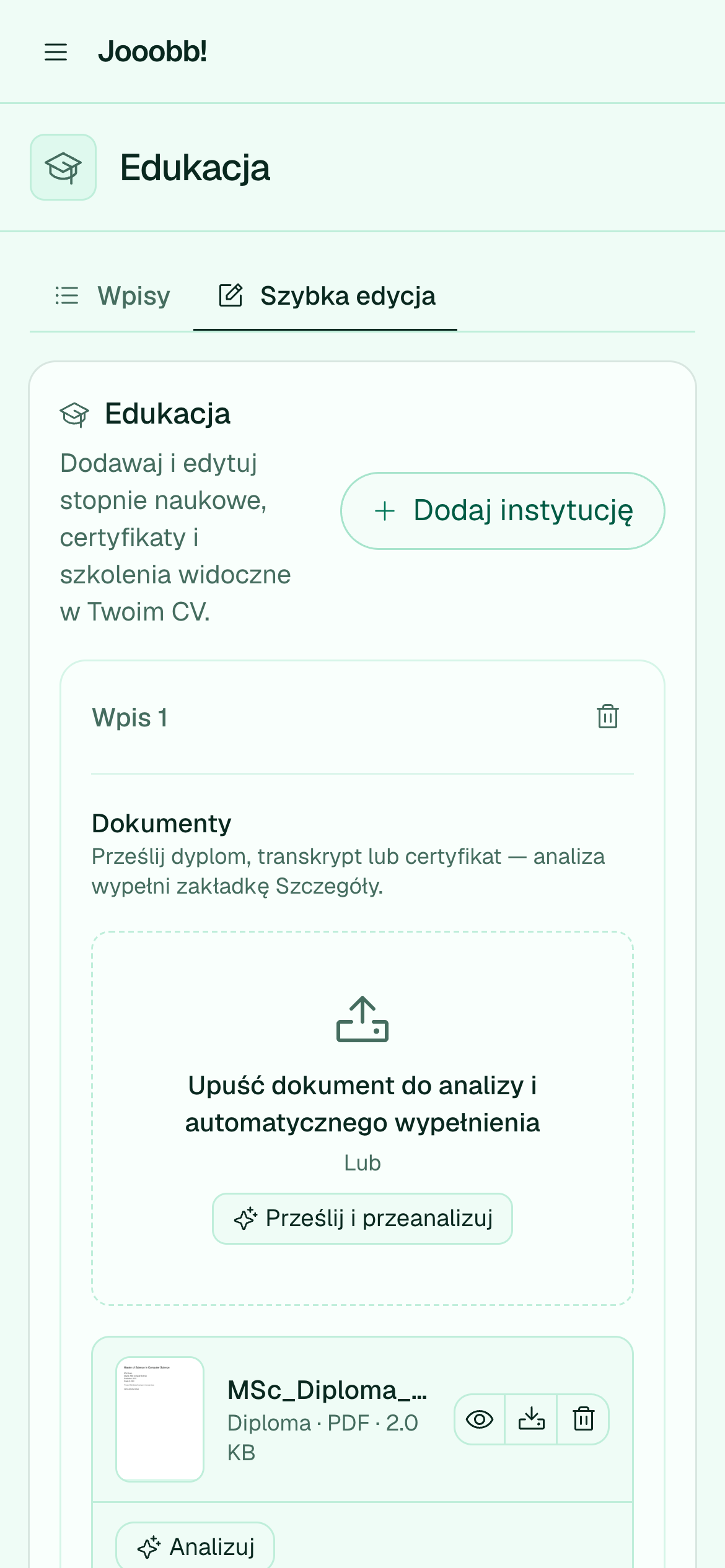 Podsumowanie edukacji dla CV