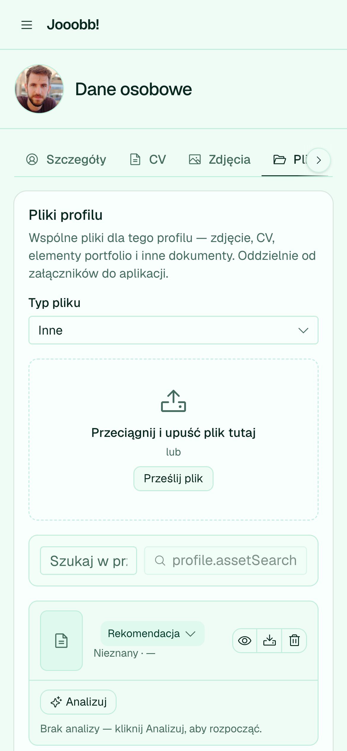 Zasoby profilu z analizą dokumentów AI